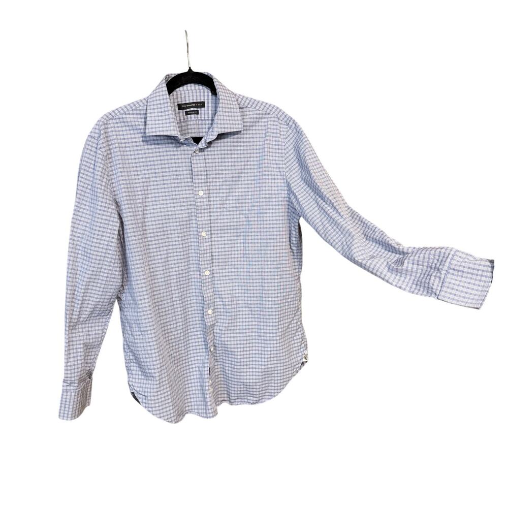 John Varvatos USA regular fit blue plaid button front long sleeve shirt 15.5